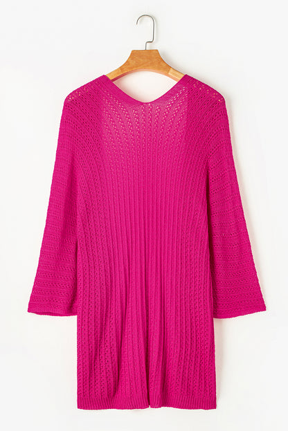 Rose Hollow-out Bracelet Sleeve Knit Cardigan