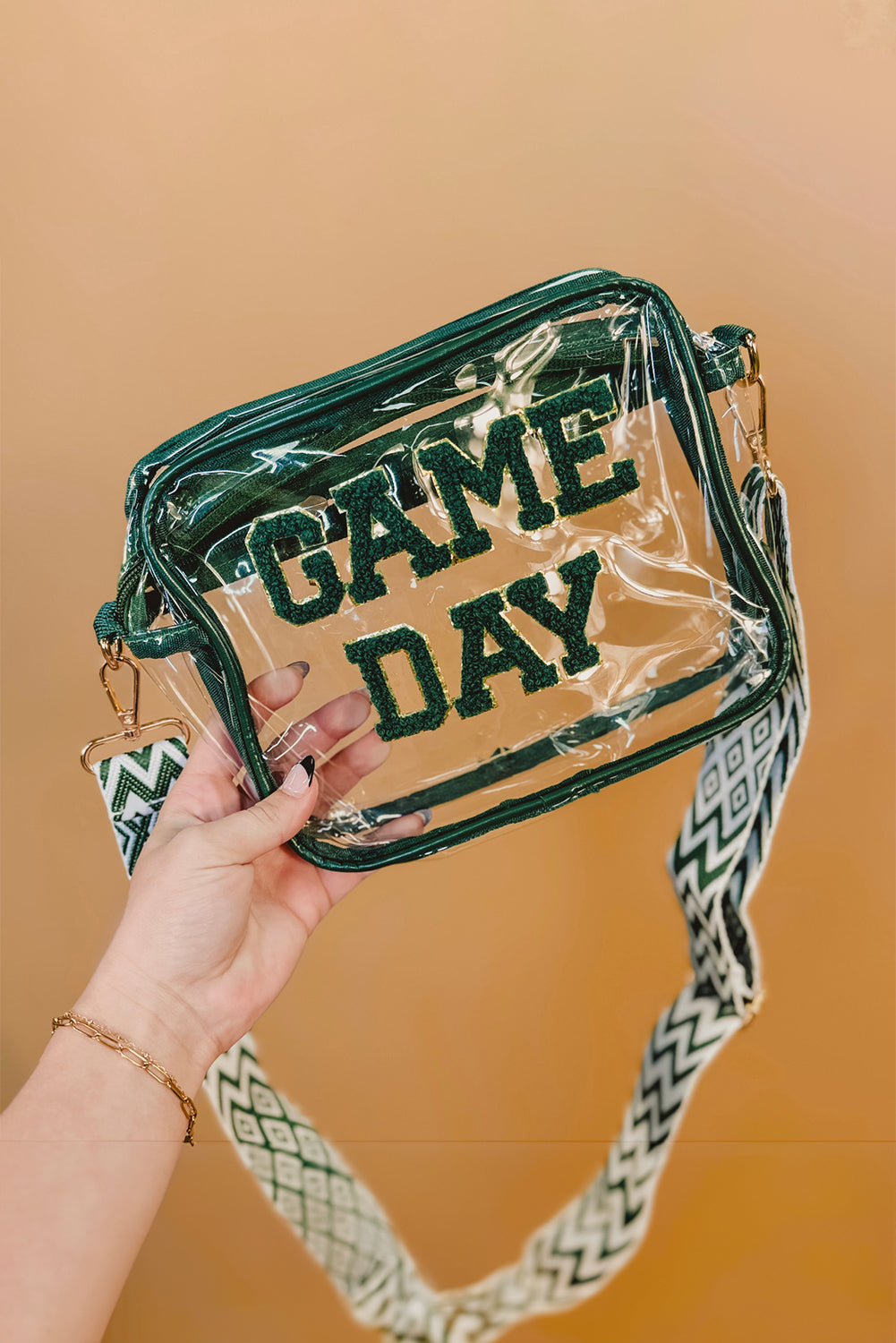 Blackish Green GAME DAY Chenille Embroidered Clear PVC Shoulder Bag