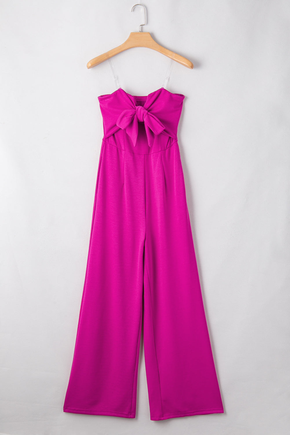 Bright Pink Bowknot Strapless Wide Leg Jumpsuit