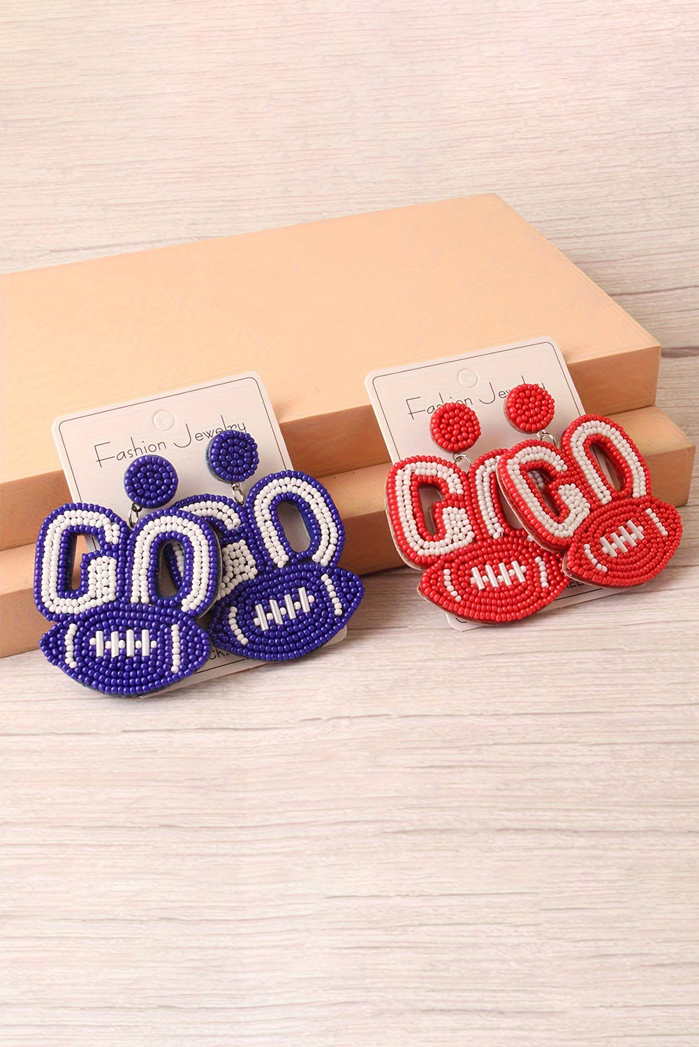 Bluing Beaded GO Baseball Shape Dropping Earrings