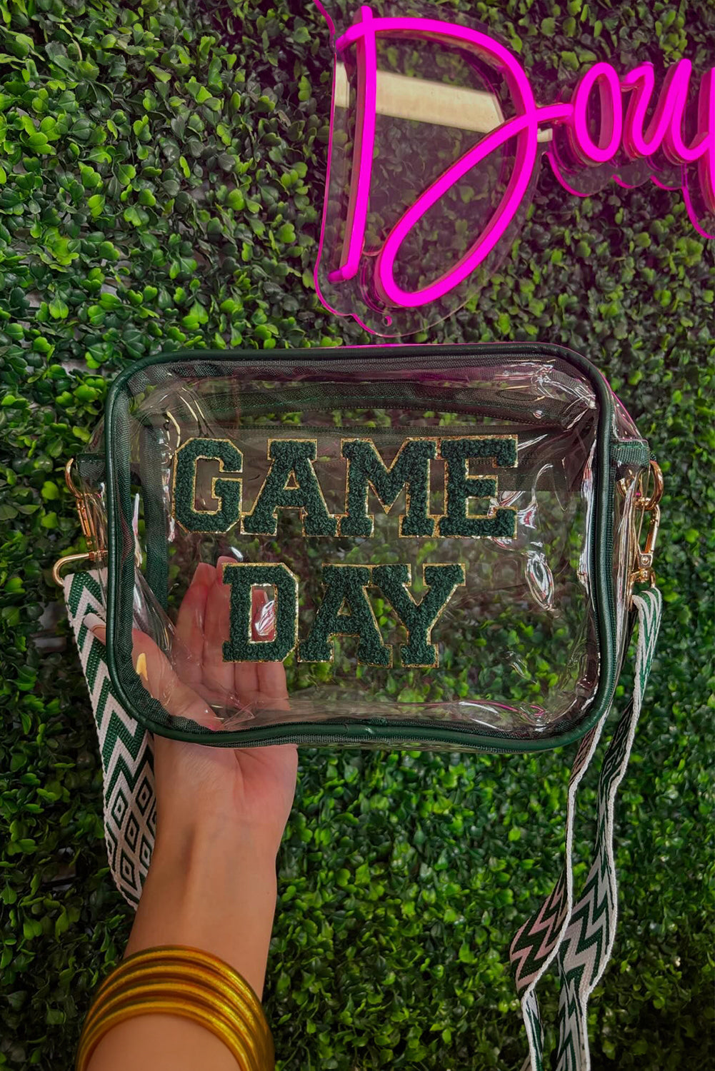 Blackish Green GAME DAY Chenille Embroidered Clear PVC Shoulder Bag