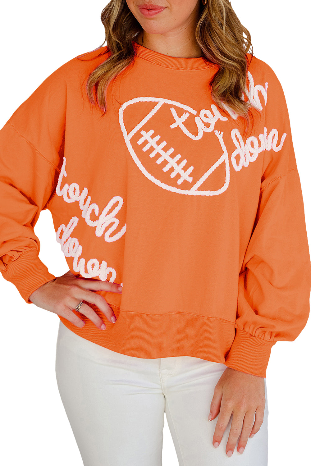 Pink Touch Down Rugby Thread Embroidery Sweatshirt