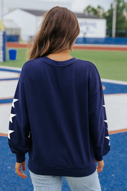 Navy Blue GAME DAY Star Sleeve Graphic Pullover Sweatshirt