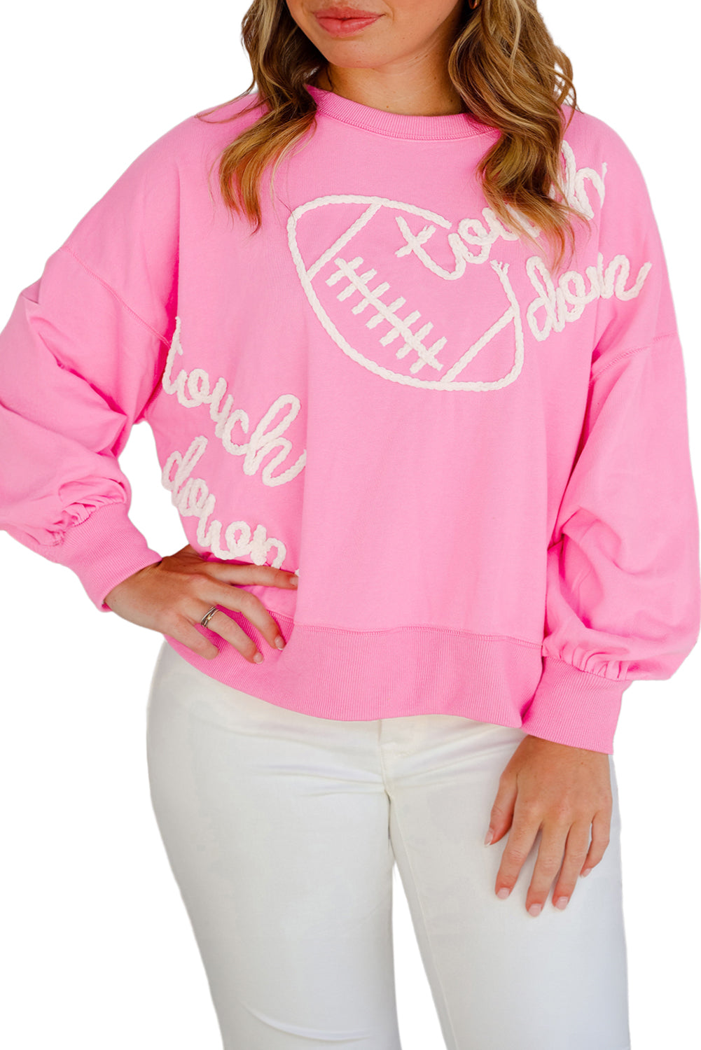 Pink Touch Down Rugby Plus Size Sweatshirt