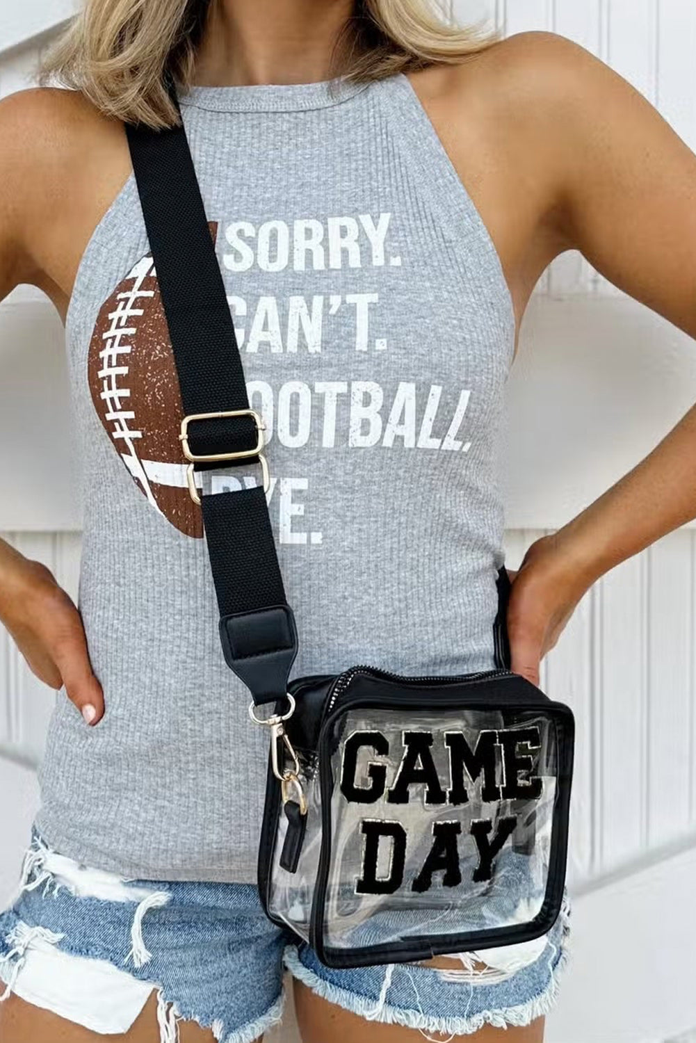 Fiery Red Chenille GAME DAY Pattern Clear Bag