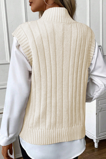 Oatmeal Cable Knit High Neck Sweater Vest