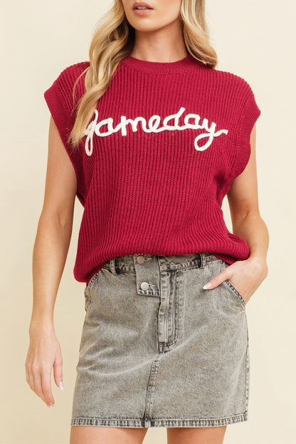 Racing Red Game Day Letter Pattern Knitted Sweater