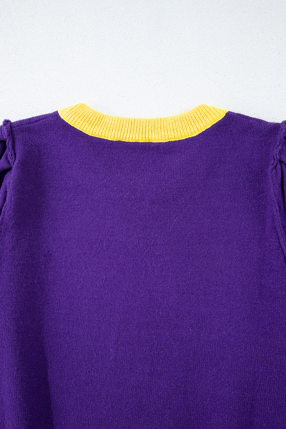 Purple Sequin Rugby Color Block Puff Sleeve Knit Top