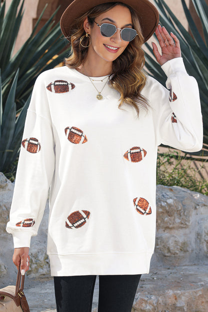 Beige Casual Football Print Round Neck Graphic Sweatshirt