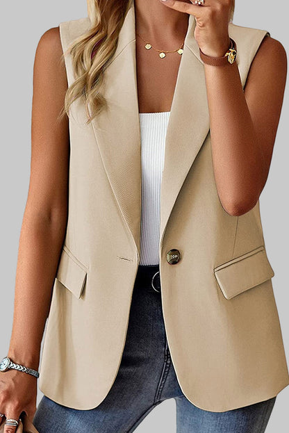 Apricot Single Button Pocketed Lapel Vest Blazer