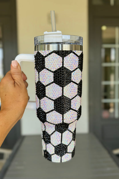 White Rhinestone Soccer Ball Print Game Day 40 Oz Tumbler