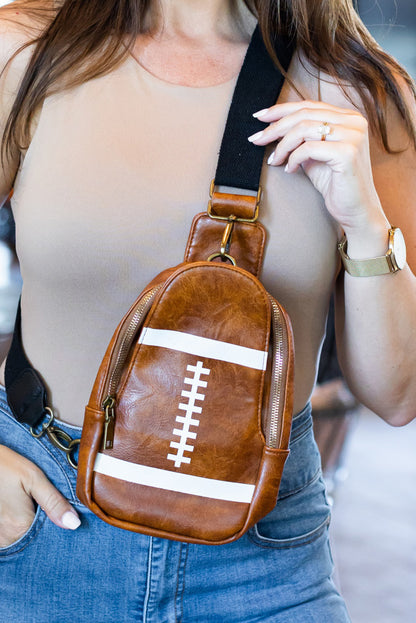 Brown PU Leather Rugby Mini Crossbody Bag