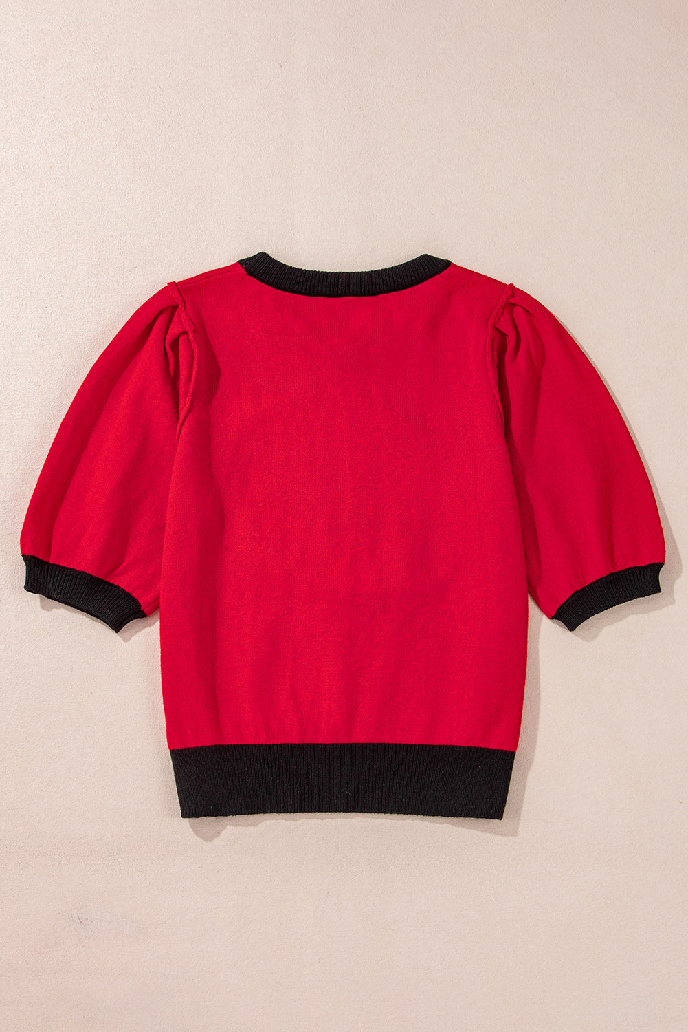 Purple Sequin Rugby Color Block Puff Sleeve Knit Top