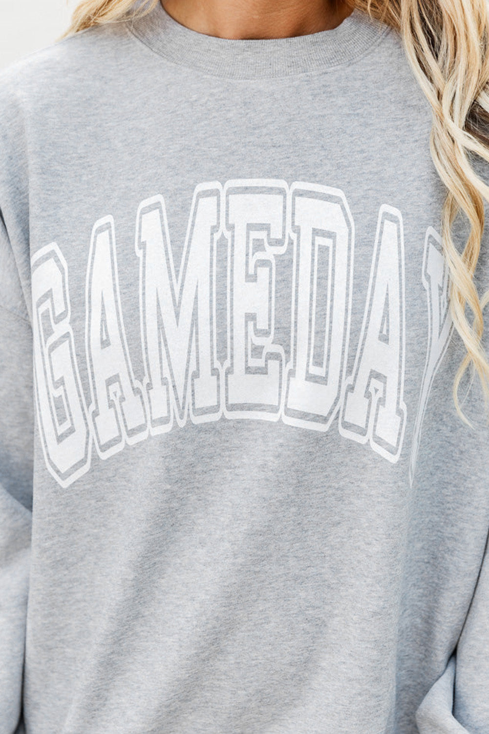 Gray Round Neck GAMEDAY Letter Graphic Sweatshirt