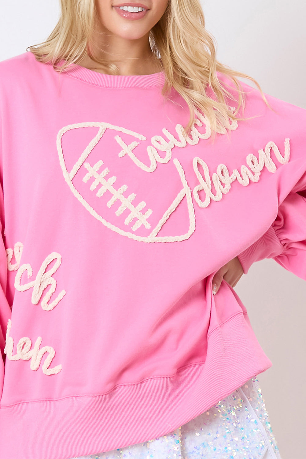 Pink Touch Down Rugby Thread Embroidery Sweatshirt