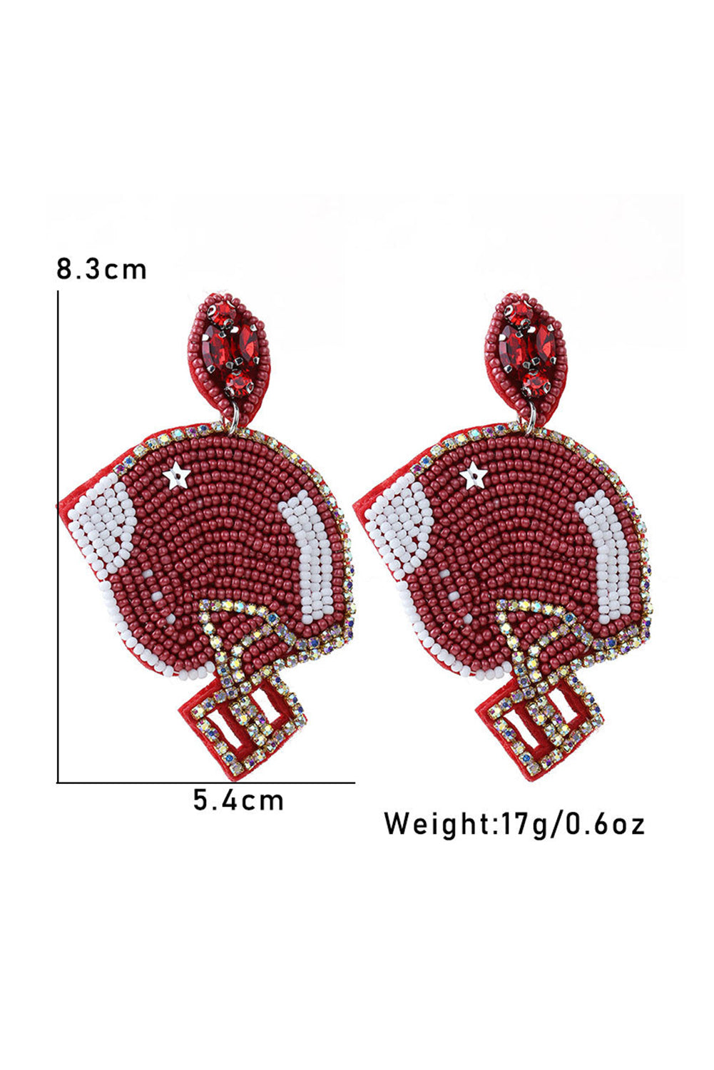 Fiery Red Game Day Rice Beaded Rugby Helmet Dangle Earrings