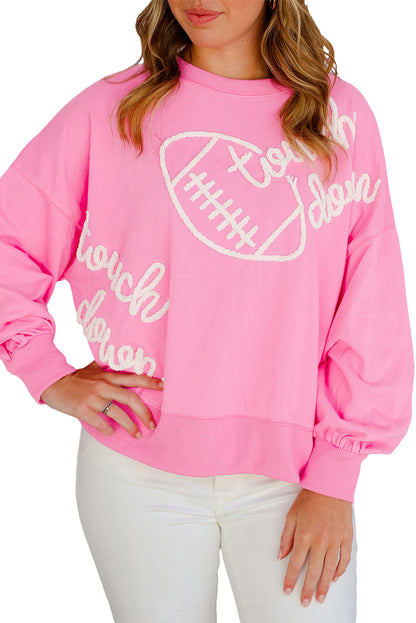 Pink Touch Down Rugby Thread Embroidery Sweatshirt