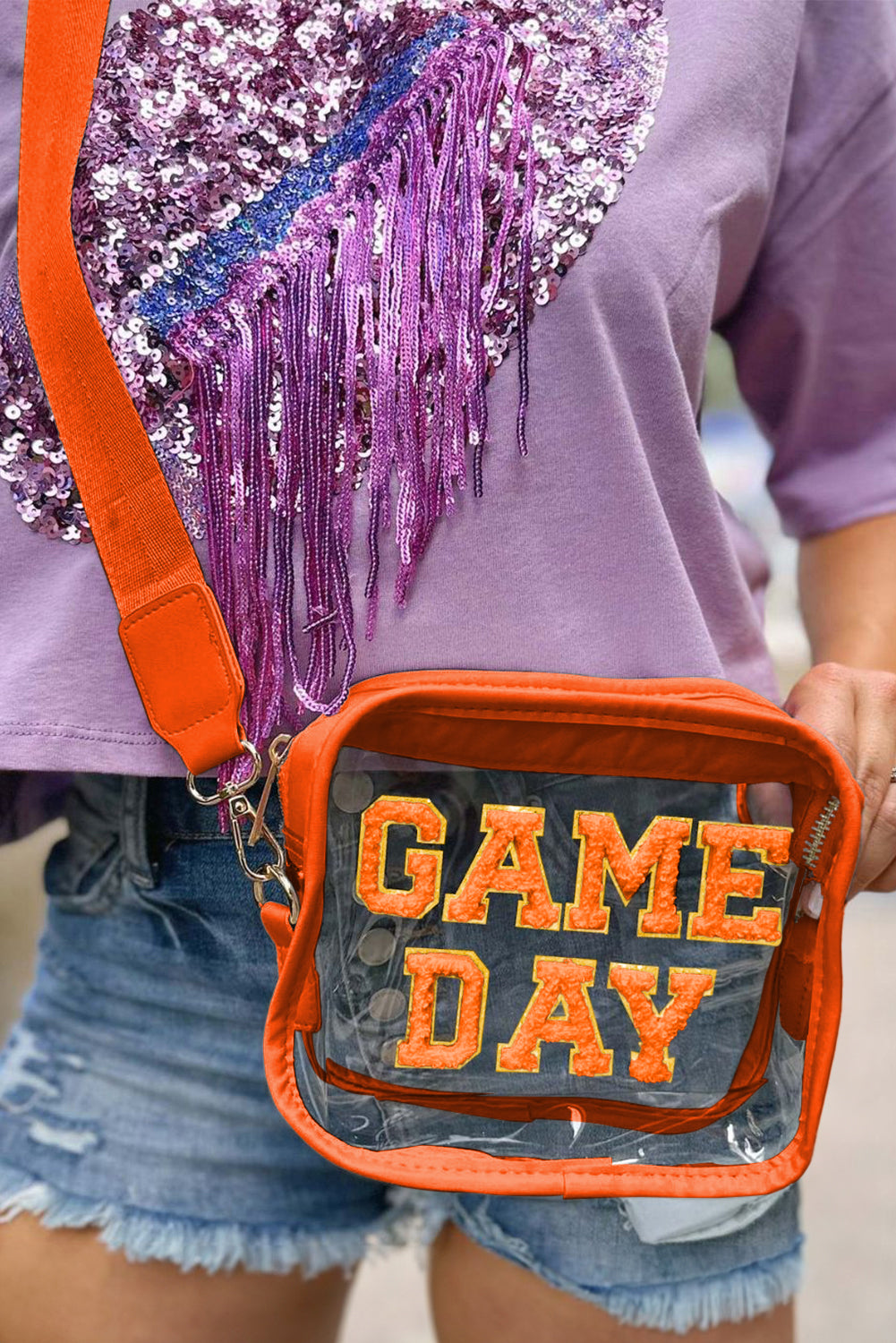 Fiery Red Chenille GAME DAY Pattern Clear Bag