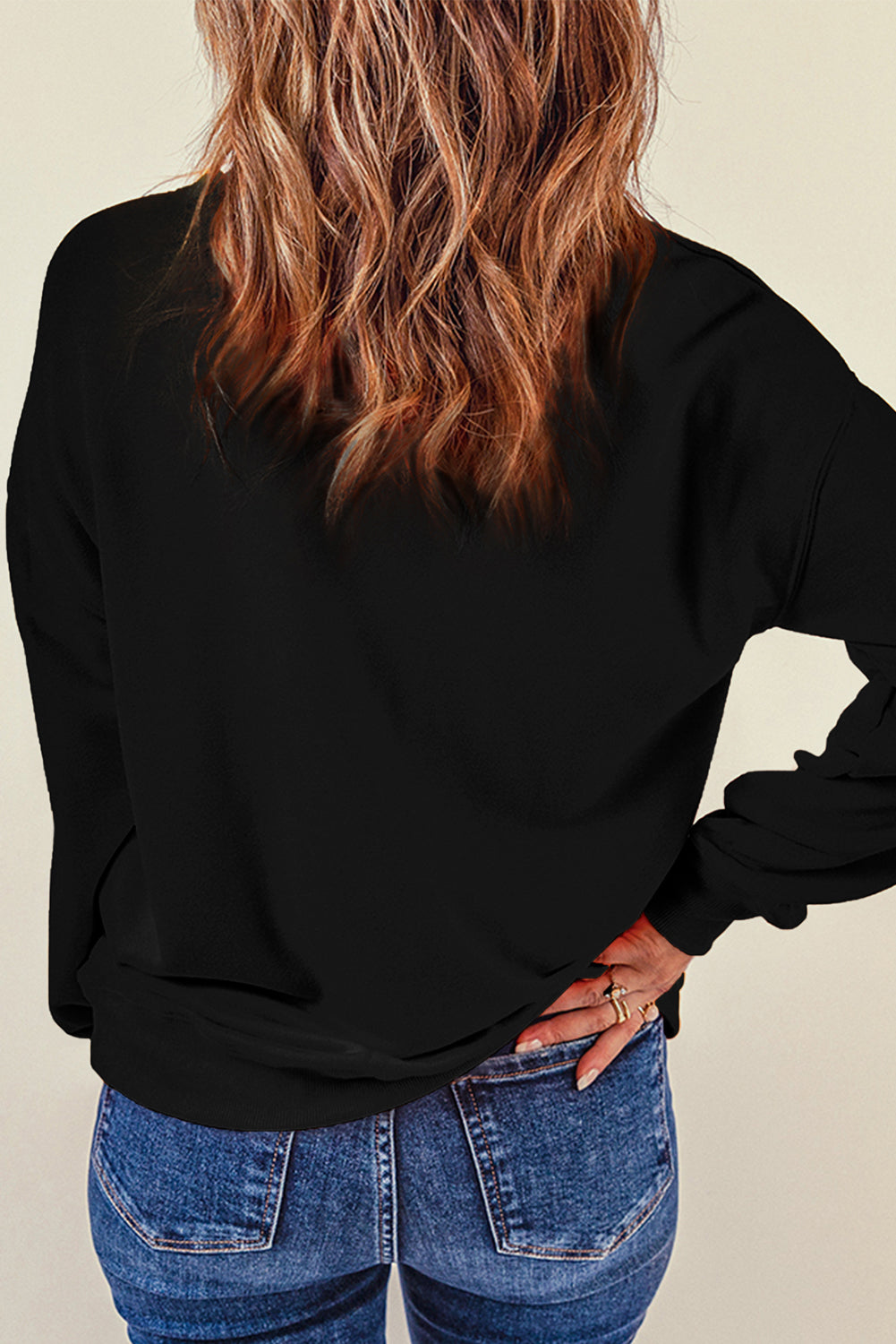 Black Rugby Bow Knot Graphic Crew Neck Sweatshirt