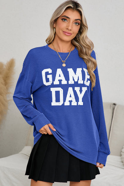 Bluing Corded GAME DAY Graphic Long Sleeve Top