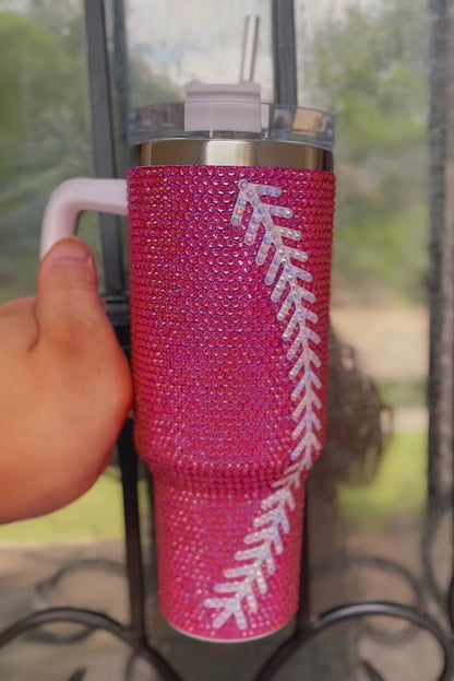 Rose Red 40Oz Baseball Rhinestone Tumbler Cup