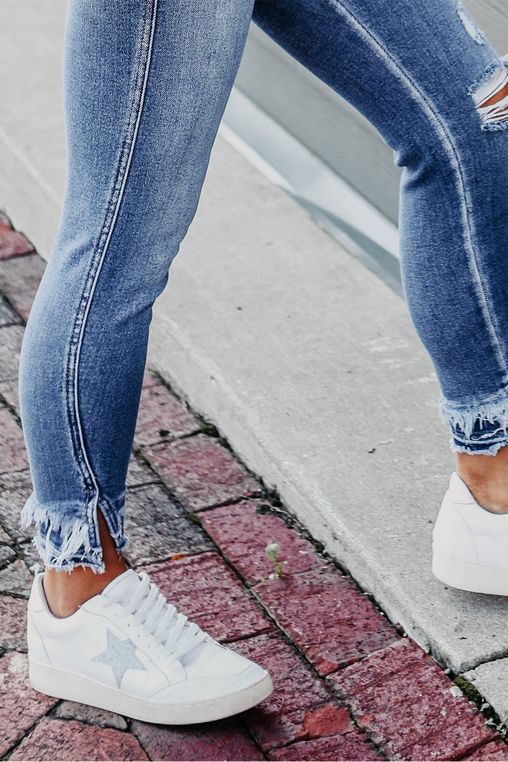 Light Blue Distressed Hem Cropped Skinny Jeans